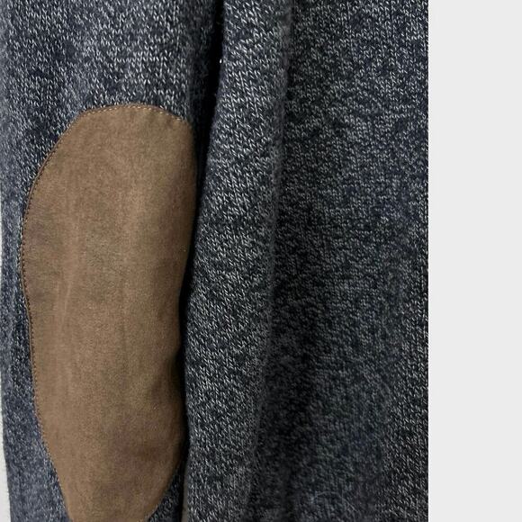 CHAPS Heathered Dark Gray Elbow Patch Henley Button 100% Cotton Sweater XL - Picture 8 of 10